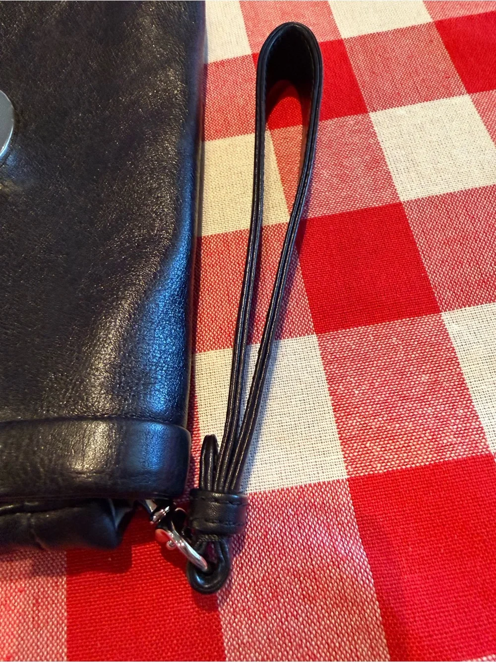 Coach Black Leather Wristlet with Embossed Logo